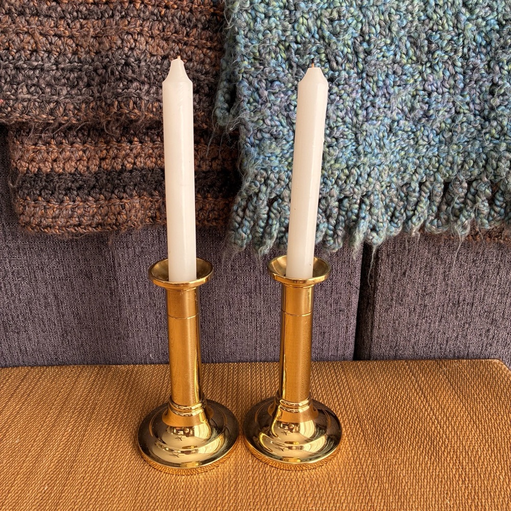 Vintage Brass Candlestick Set Baldwin Forged in America Two